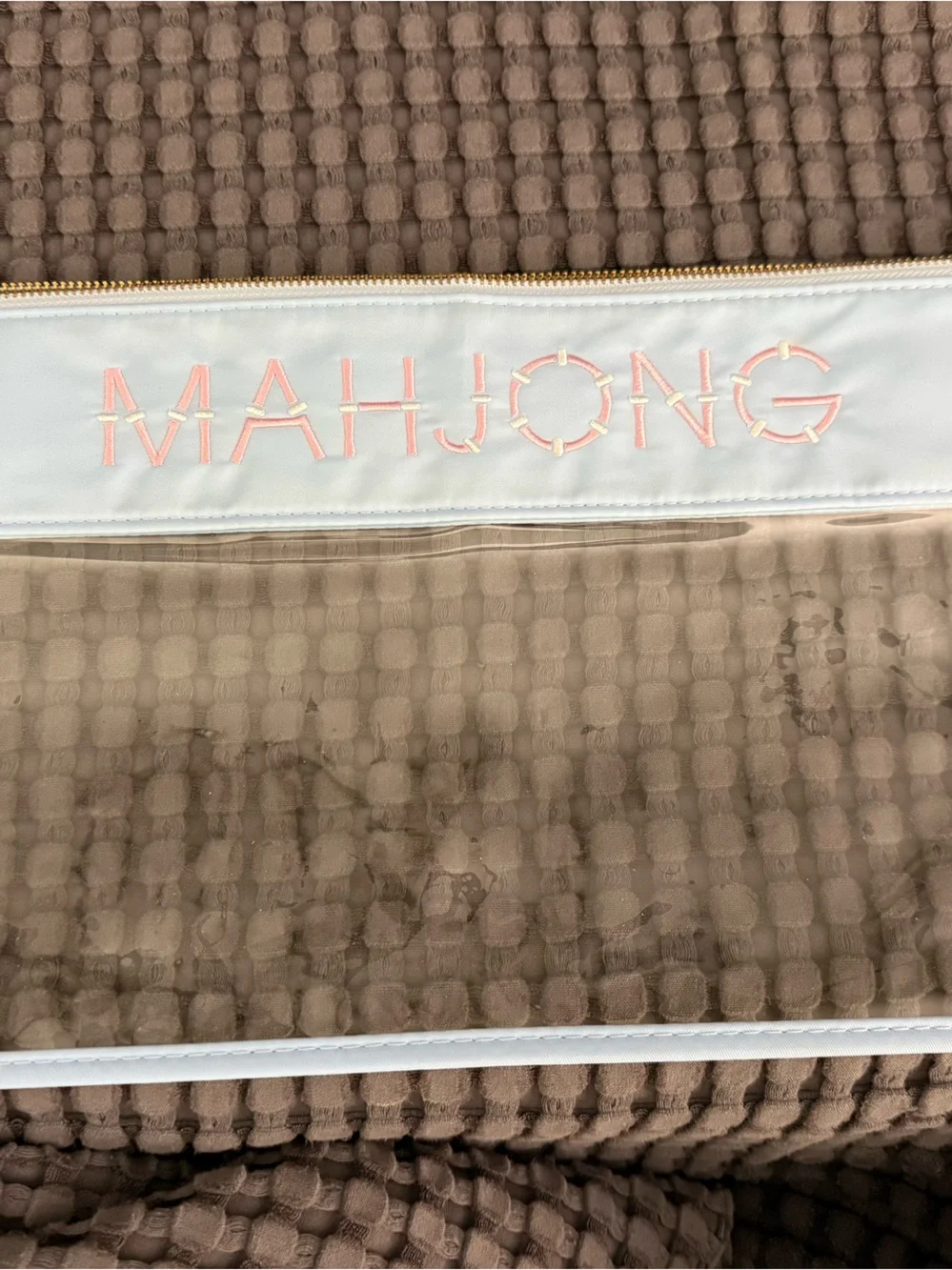 Light Blue Clear OMM tile bag with Pink Embroidery